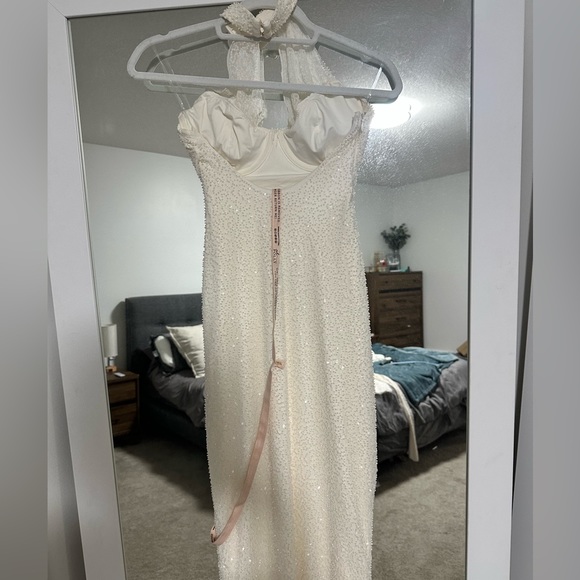 NWT Oh Polly Sicily embellished halter dress in ivory. US 2+ (bigger bust). - Picture 6 of 11